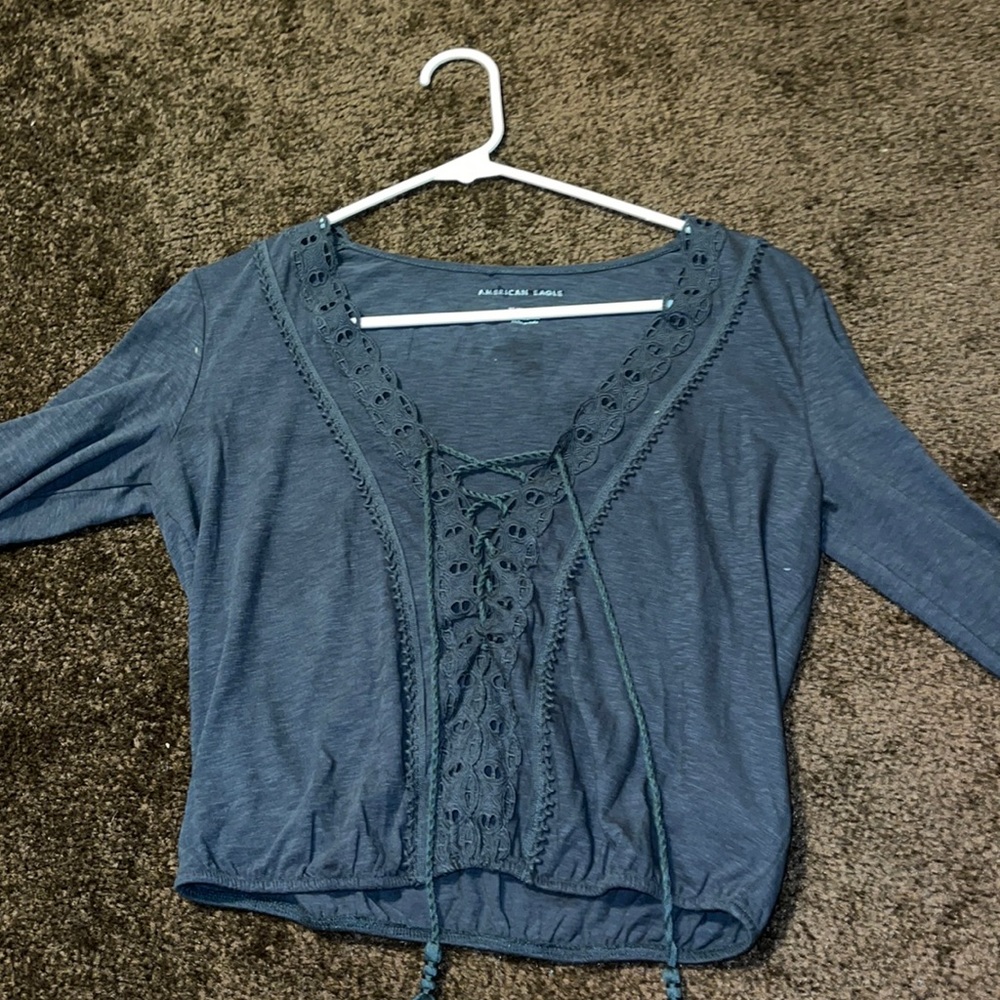 American Eagle Lace Up Long Sleeve Top